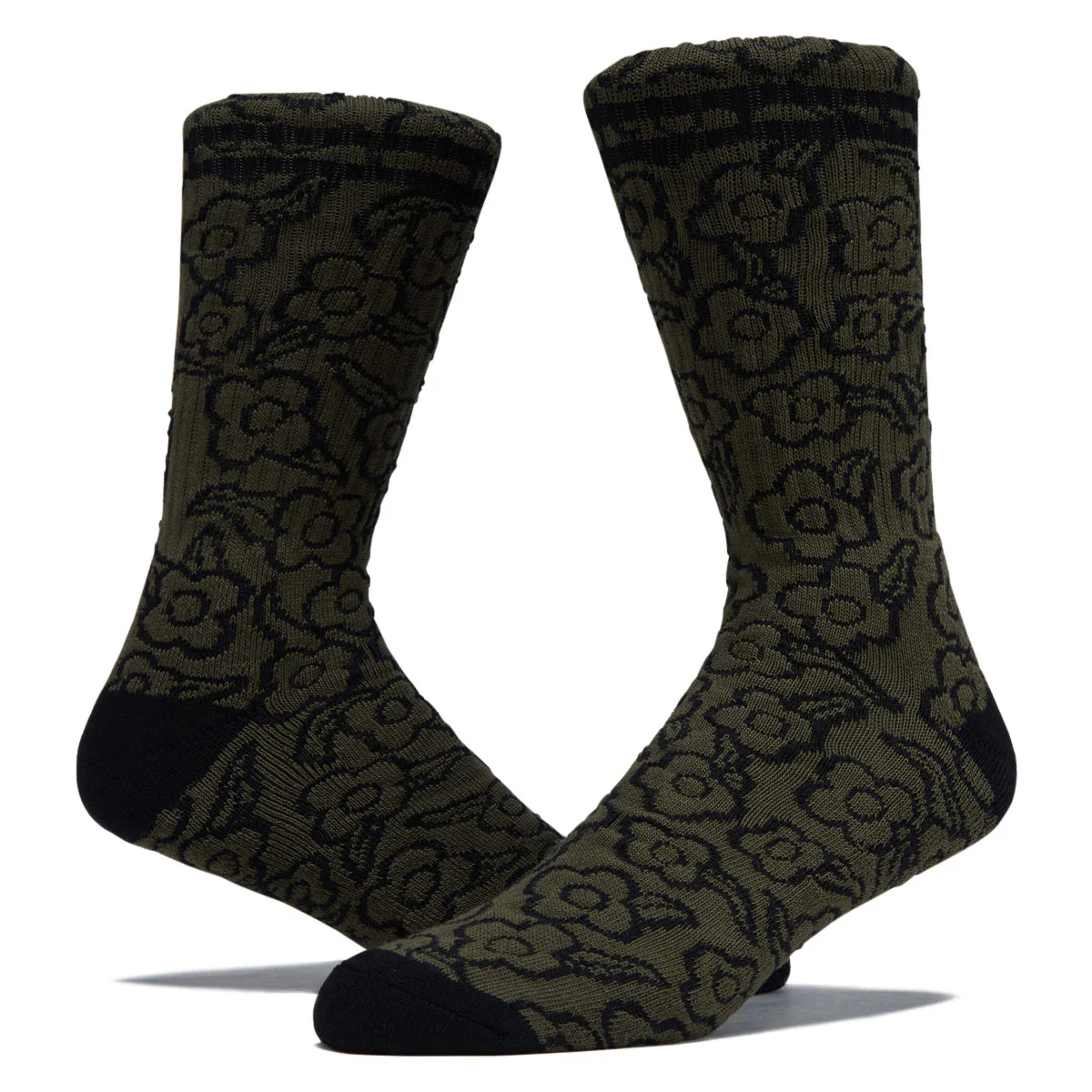 Krooked Multi Flowers Socks - Olive/Black - Image 2