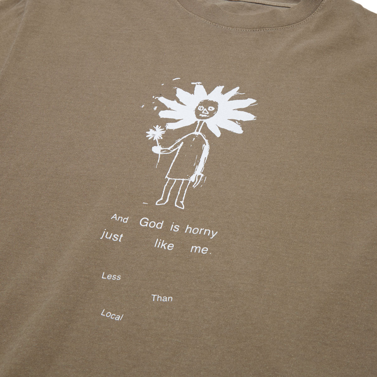 Less Than Local God Is Horny T-Shirt - Chestnut - Image 2