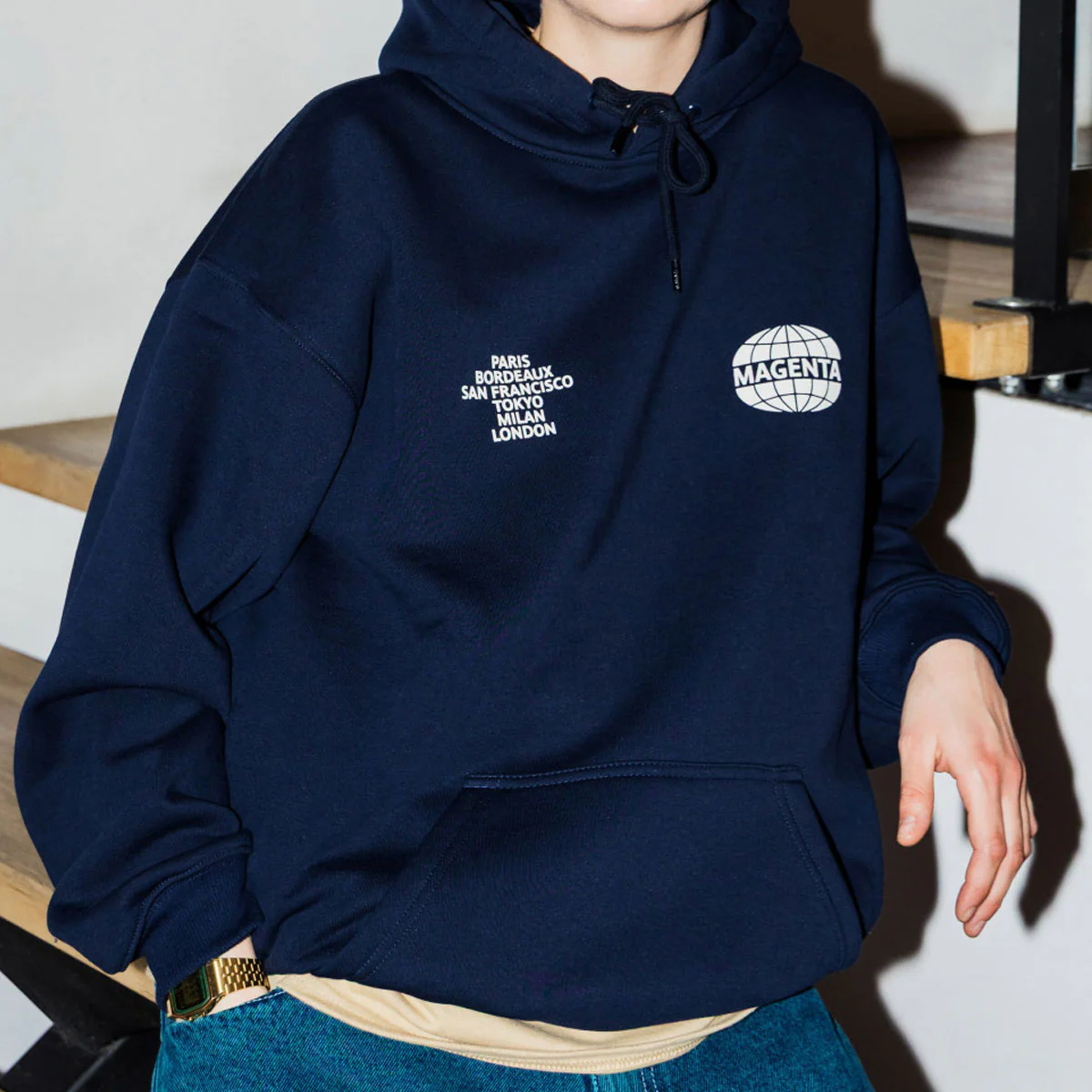 Magenta World Hoodie - Navy Blue - Image 3