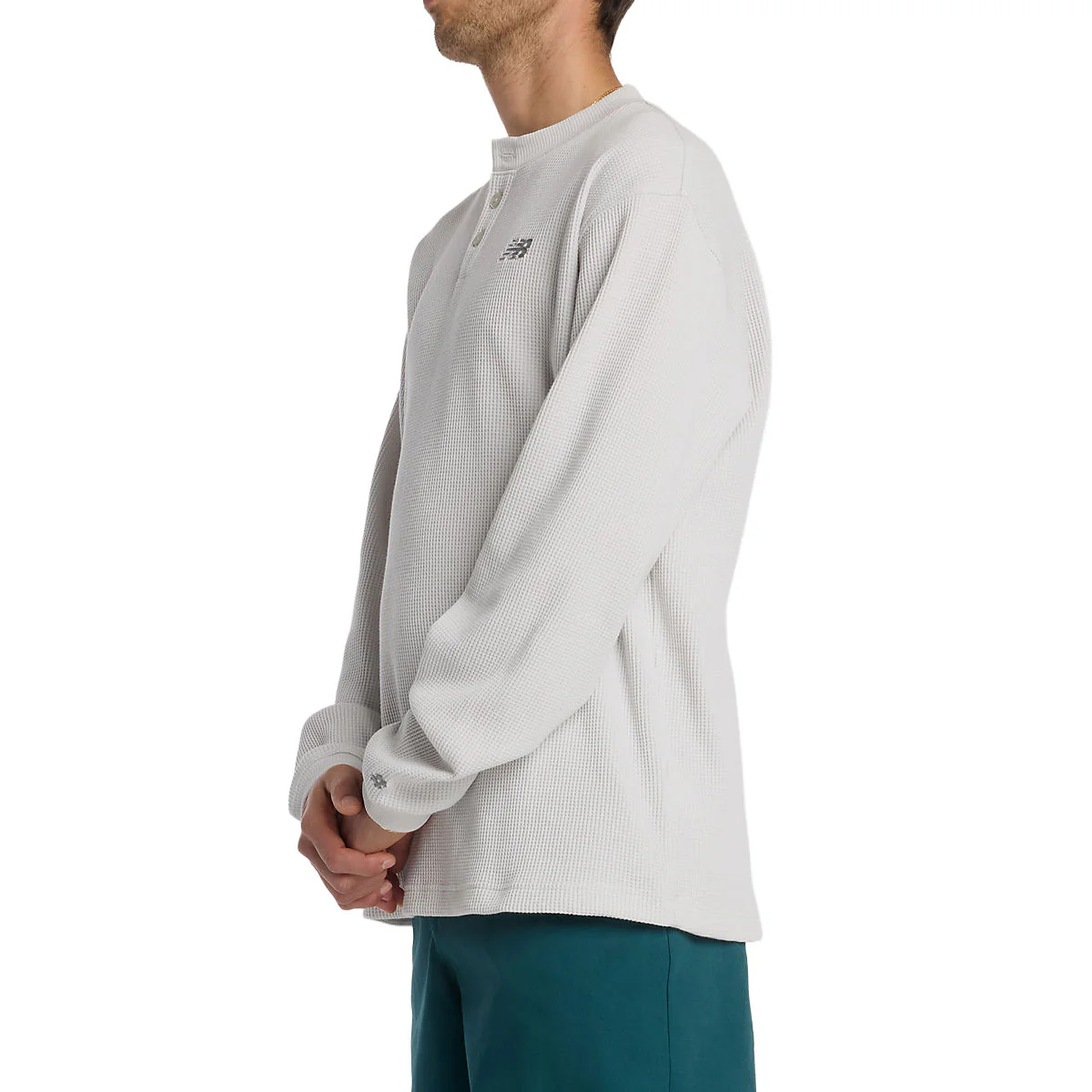 New Balance Numeric Waffle Knit Long Sleeve Henley Shirt - Grey Matter - Image 3