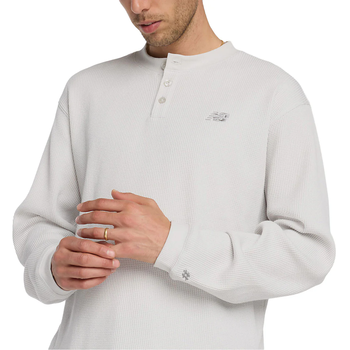 New Balance Numeric Waffle Knit Long Sleeve Henley Shirt - Grey Matter - Image 4