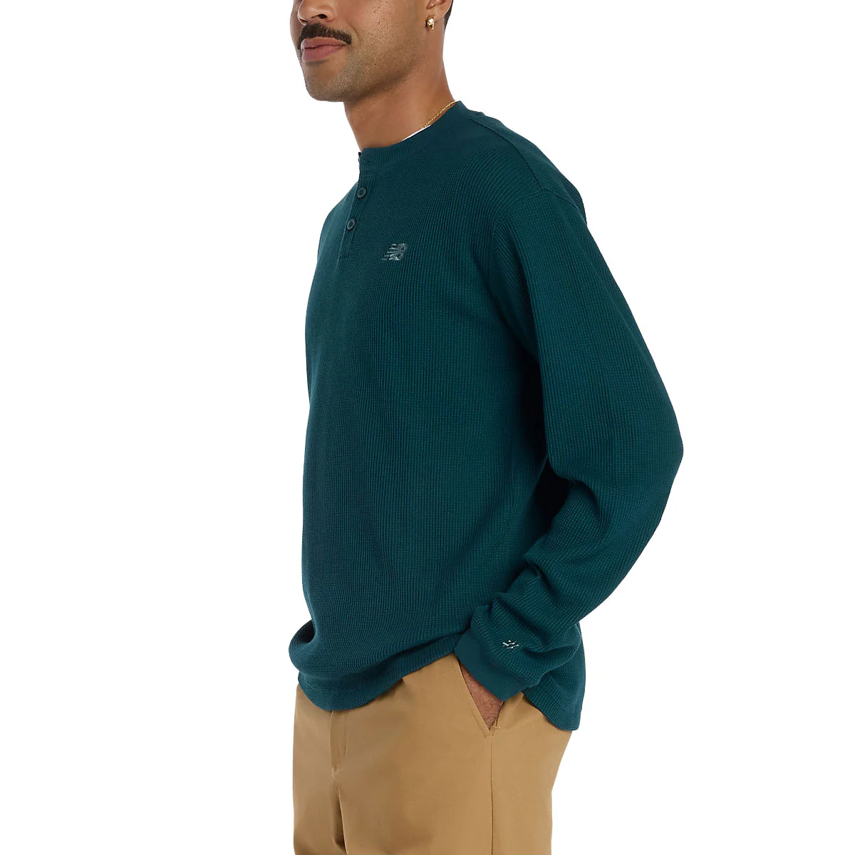 New Balance Numeric Waffle Knit Long Sleeve Henley Shirt - Medusa Green - Image 3