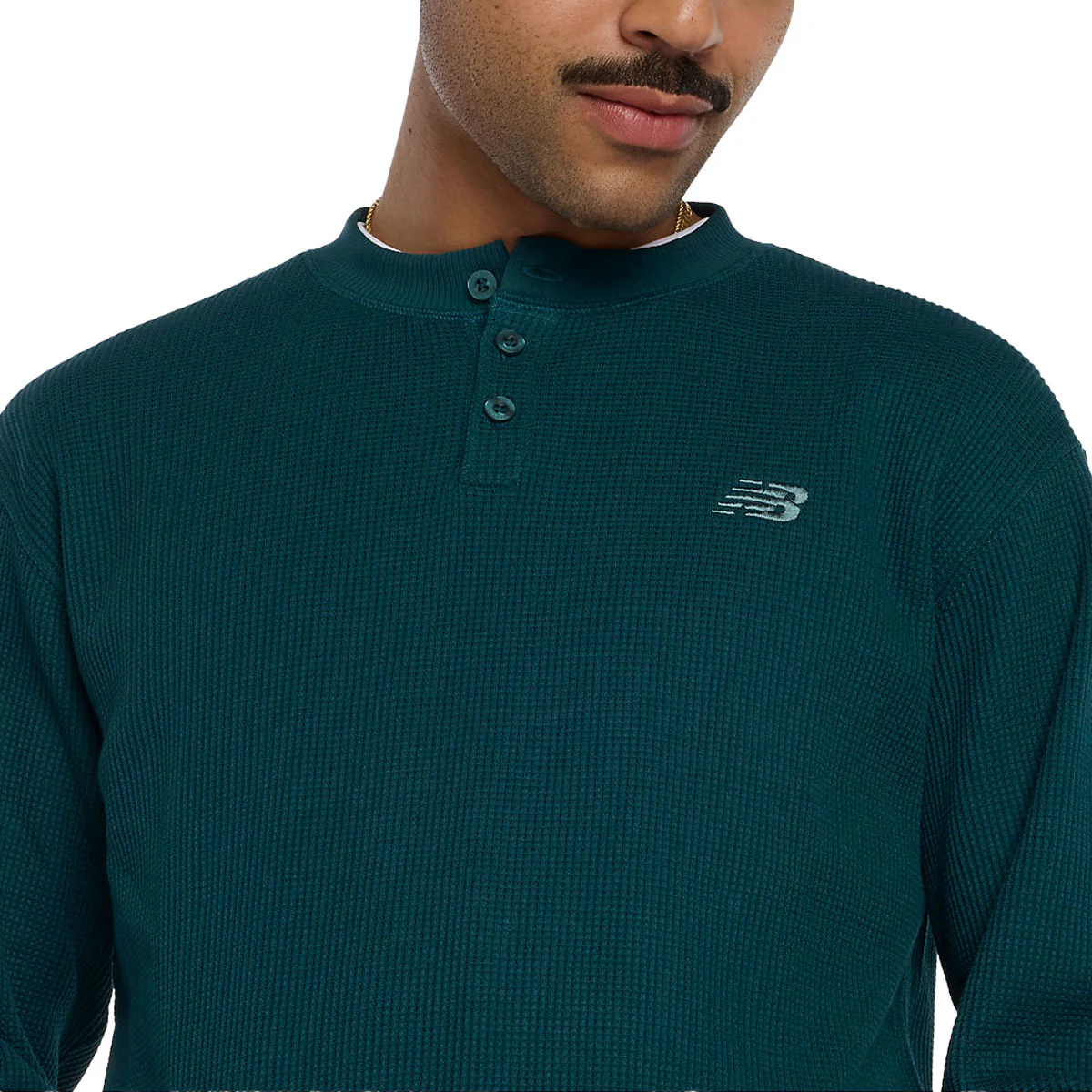 New Balance Numeric Waffle Knit Long Sleeve Henley Shirt - Medusa Green - Image 4