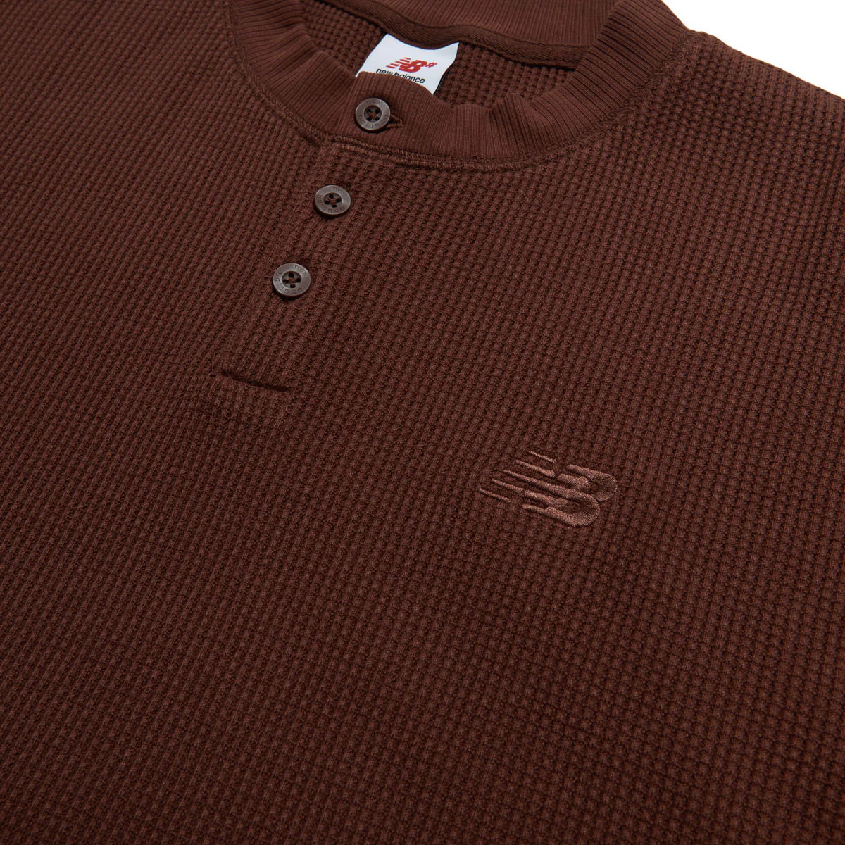 New Balance Numeric Waffle Knit Long Sleeve Henley Shirt - Rich Oak - Image 2