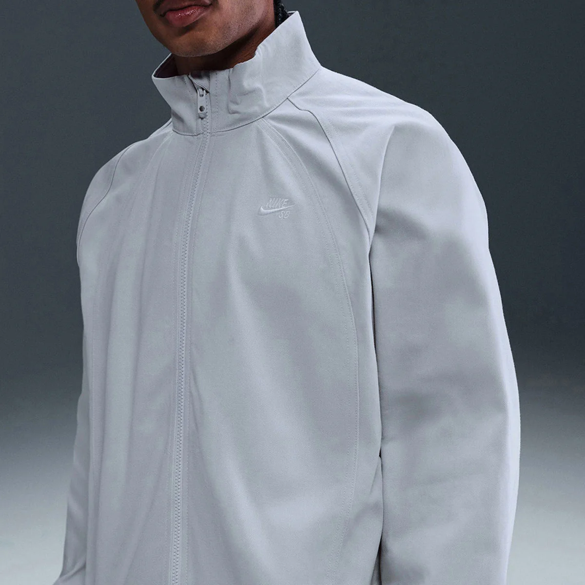 Nike SB Denim Zip Up Track Jacket - Football Grey/White - Image 2