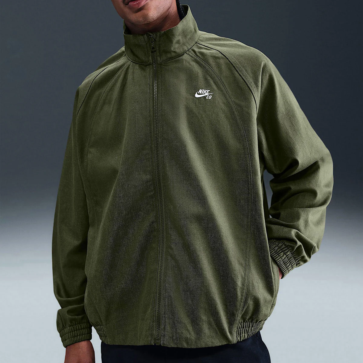 Nike SB Denim Zip Up Track Jacket - Medium Olive/White - Image 2