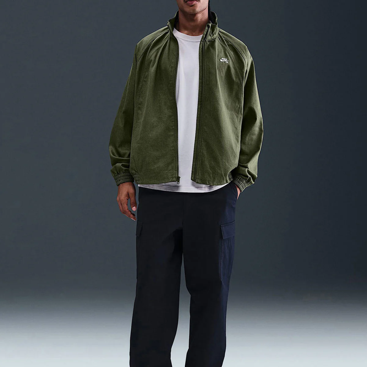 Nike SB Denim Zip Up Track Jacket - Medium Olive/White - Image 4
