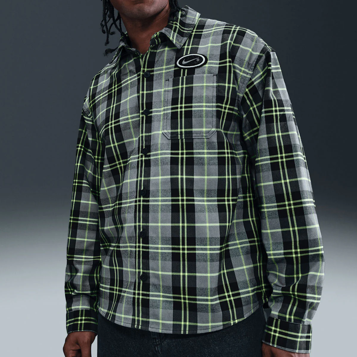 Nike SB Koston Long Sleeve Flannel Shirt - Dark Smoke Grey/Volt - Image 3