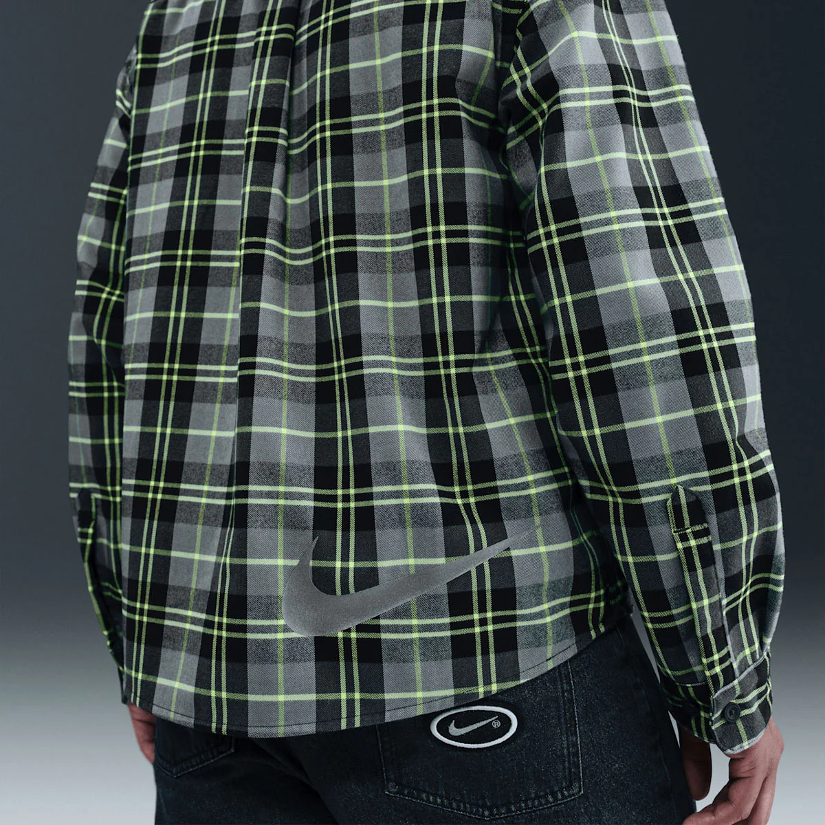 Nike SB Koston Long Sleeve Flannel Shirt - Dark Smoke Grey/Volt - Image 4