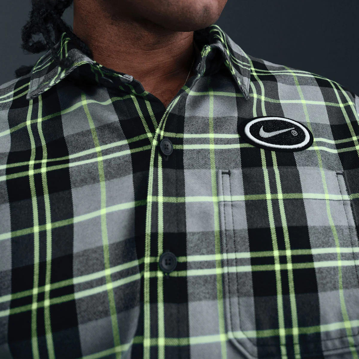 Nike SB Koston Long Sleeve Flannel Shirt - Dark Smoke Grey/Volt - Image 5