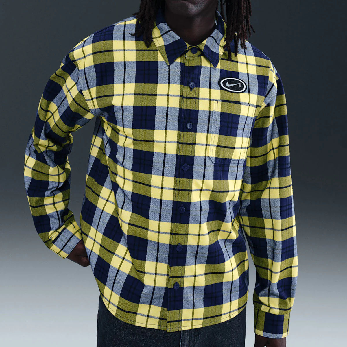 Nike SB Koston Long Sleeve Flannel Shirt - Midnight Navy/Speed Yellow - Image 3
