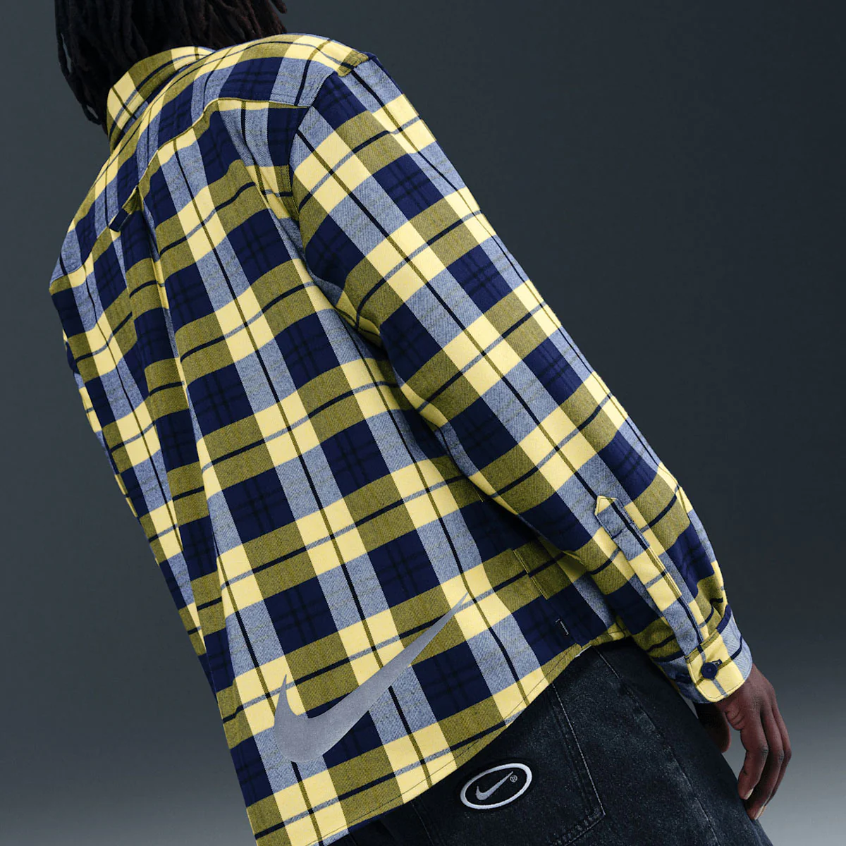 Nike SB Koston Long Sleeve Flannel Shirt - Midnight Navy/Speed Yellow - Image 4