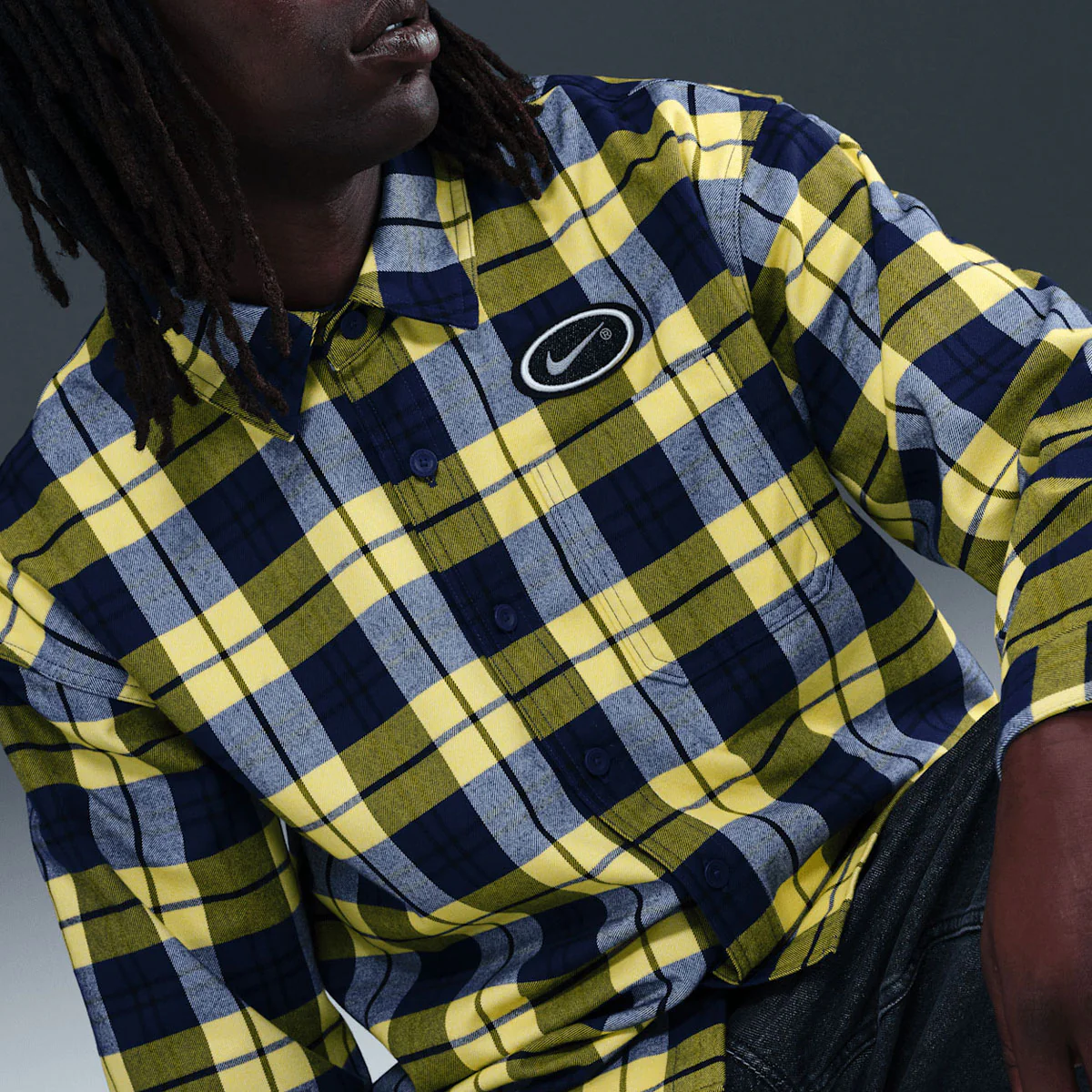 Nike SB Koston Long Sleeve Flannel Shirt - Midnight Navy/Speed Yellow - Image 5