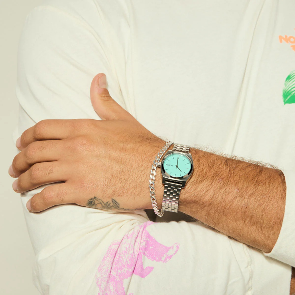 Nixon Medium Time Teller Watch - Silver/Turquoise - Image 5