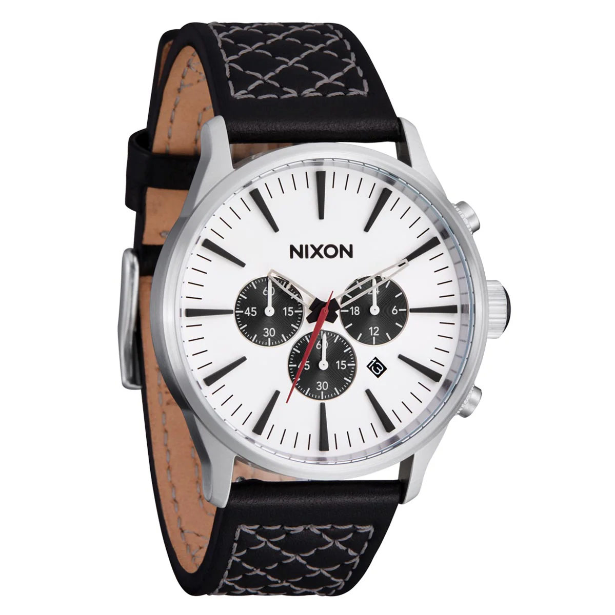 Nixon Sentry Chrono Leather Watch - Chrome/Cloud Sunray/Black - Image 3