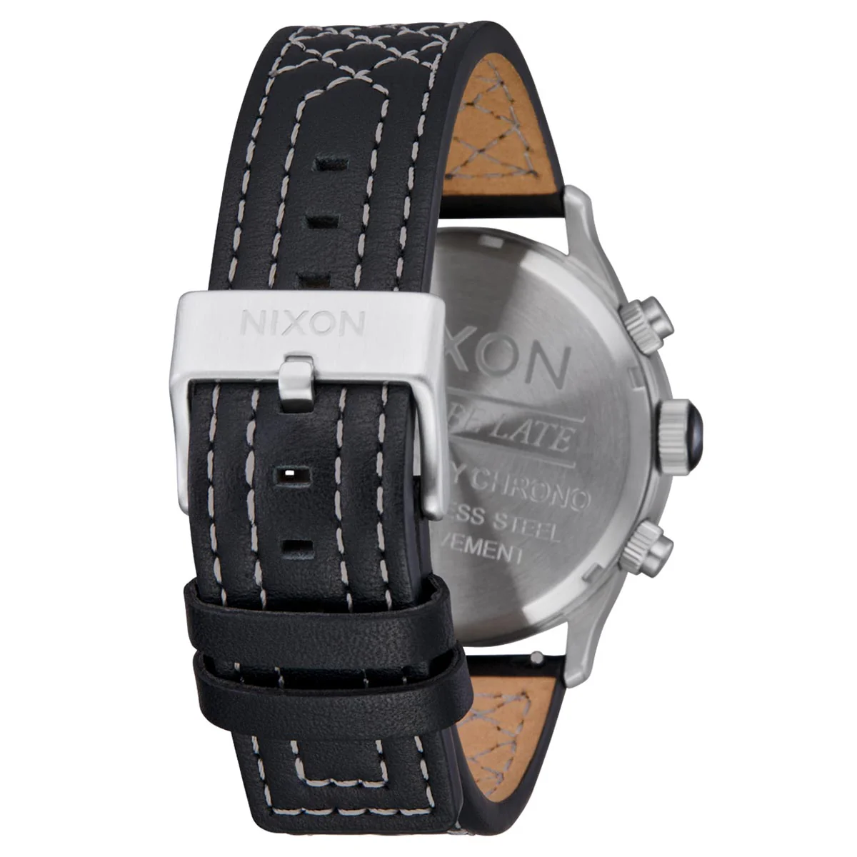 Nixon Sentry Chrono Leather Watch - Chrome/Cloud Sunray/Black - Image 4