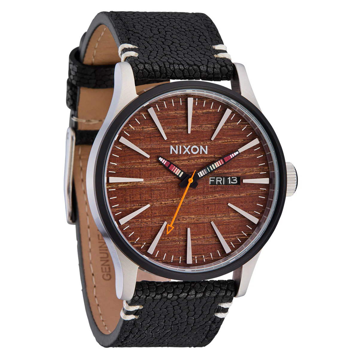 Nixon Sentry Leather Watch - Silver/Rosewood/Black - Image 3