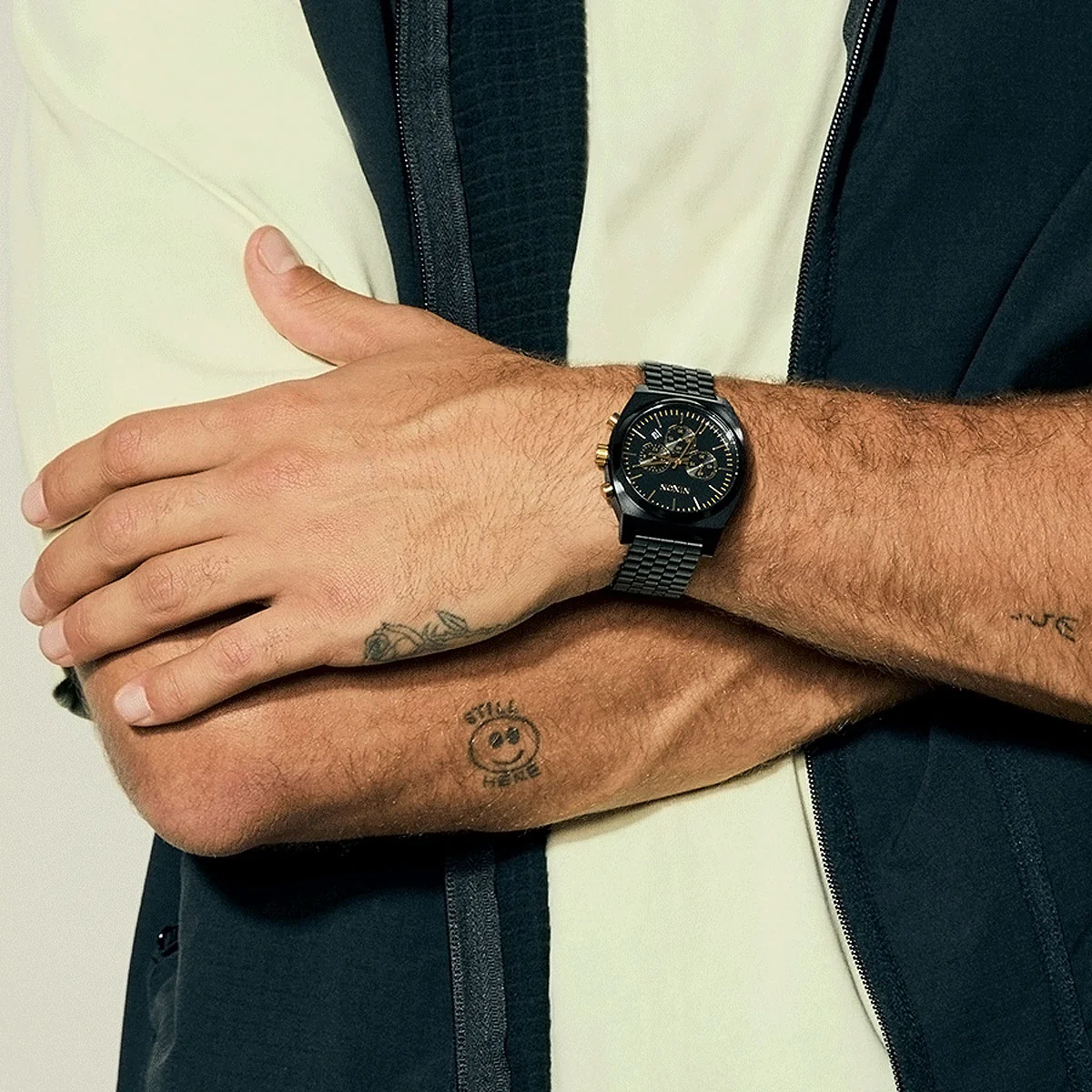 Nixon Time Teller Chrono Watch - Black/Black/Gold - Image 5