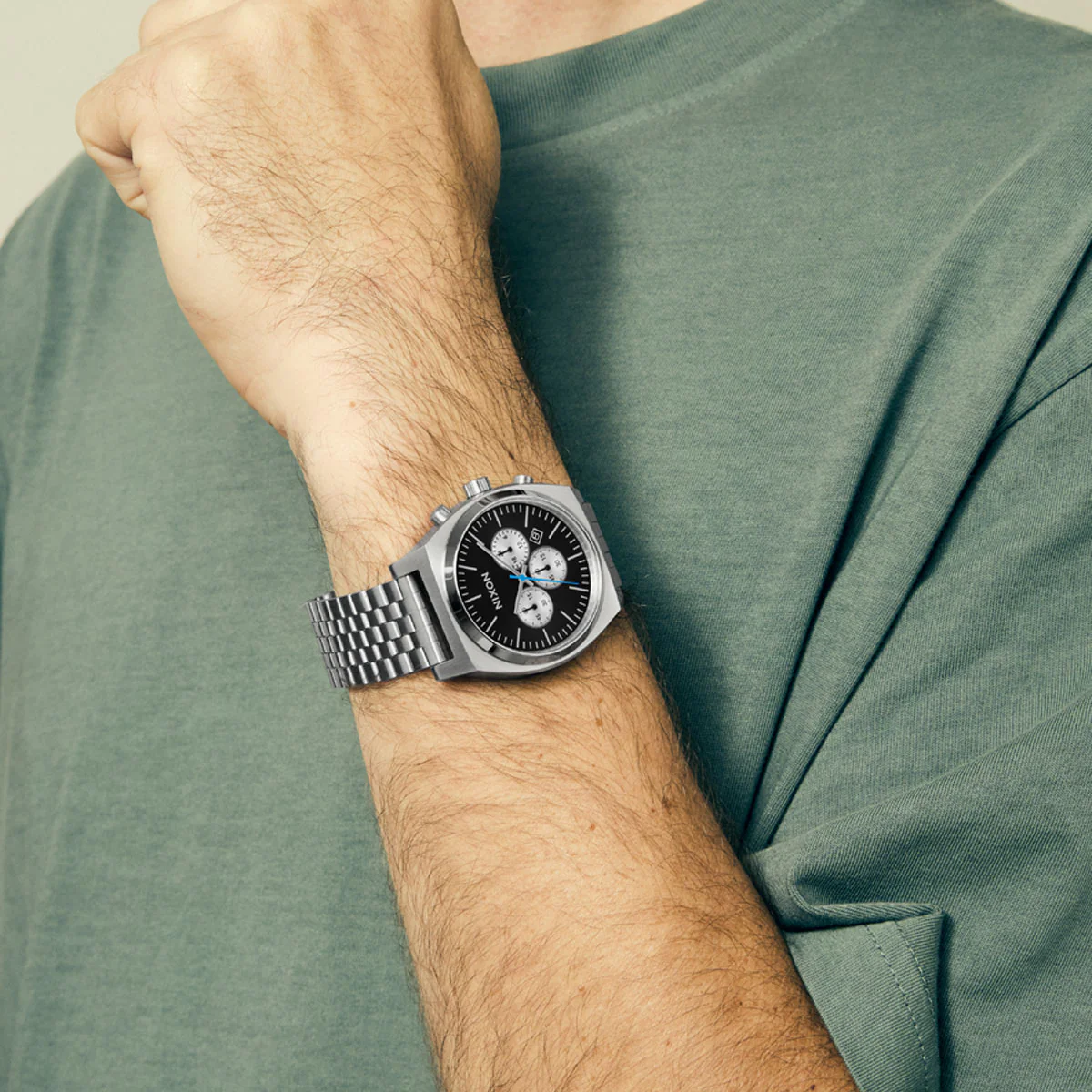 Nixon Time Teller Chrono Watch - Chrome/Black/Chrome Sunray - Image 6