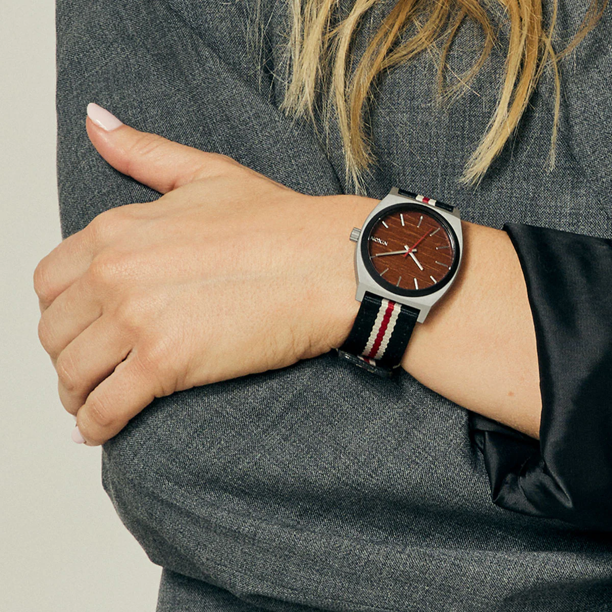 Nixon Time Teller Nylon Watch - Silver/Rosewood/Black Stripe - Image 5