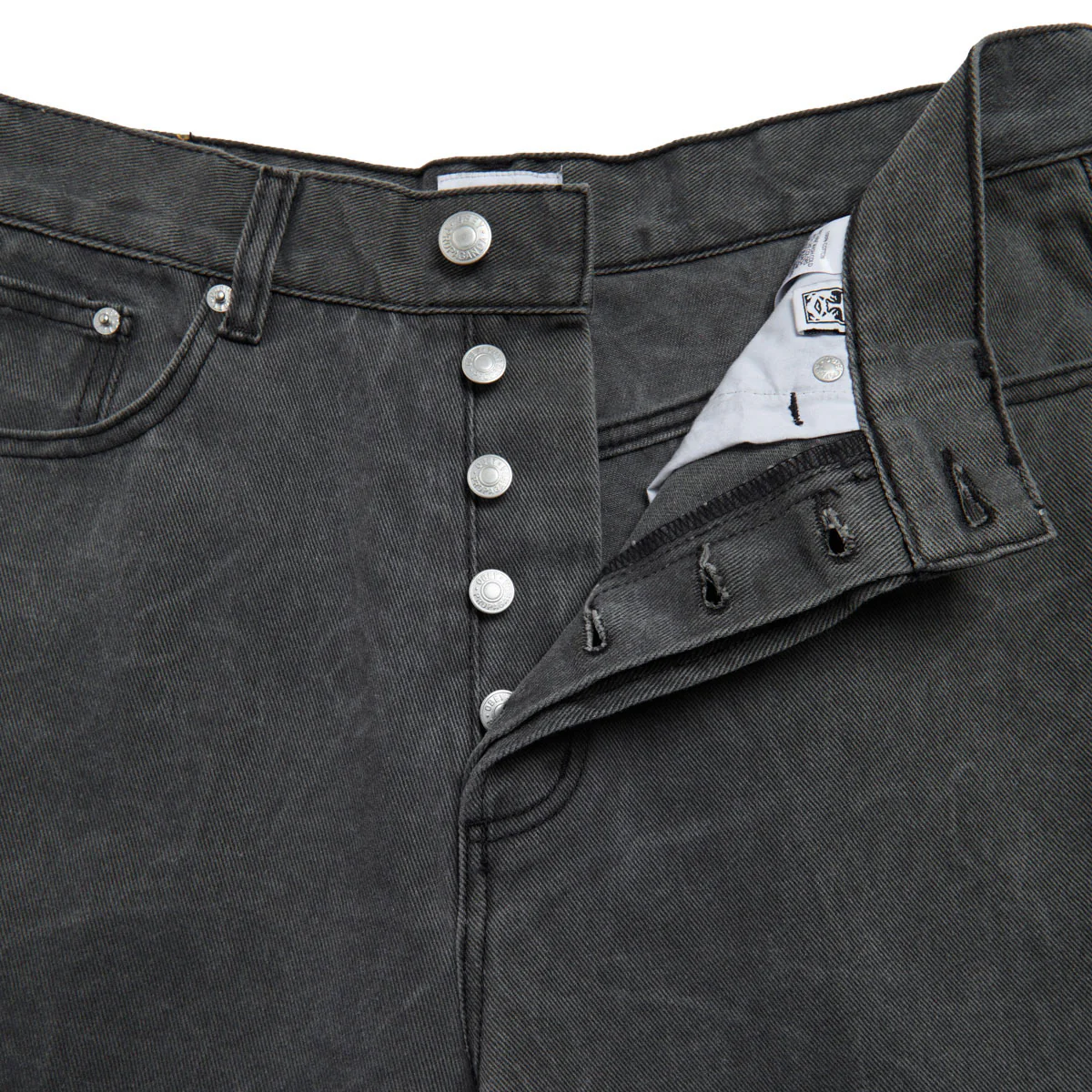 Obey Classic Wrinkle Baggy Denim Jeans - Black Wrinkle Wash - Image 3