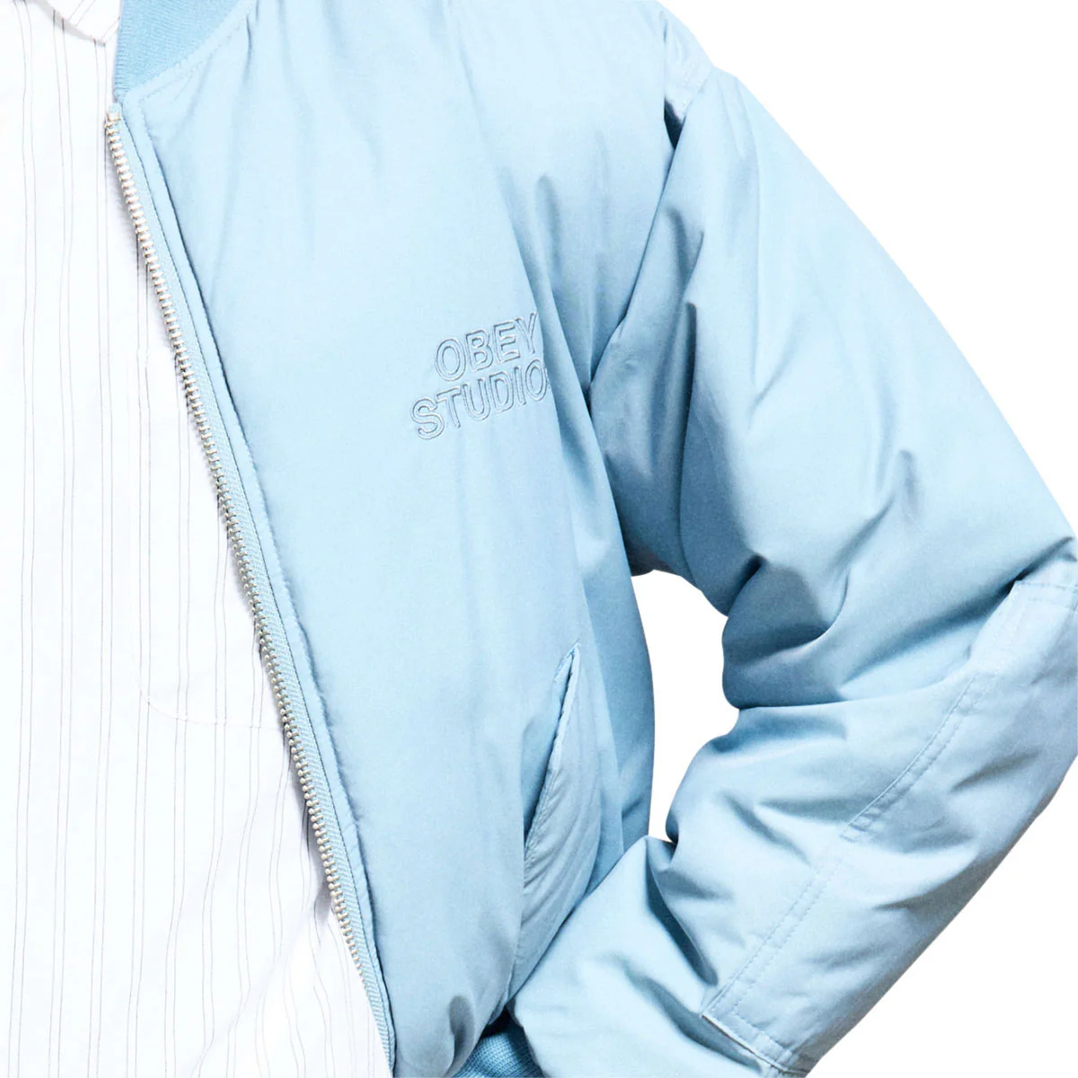 Obey Star Flight Bomber Jacket - Blue Grey - Image 6