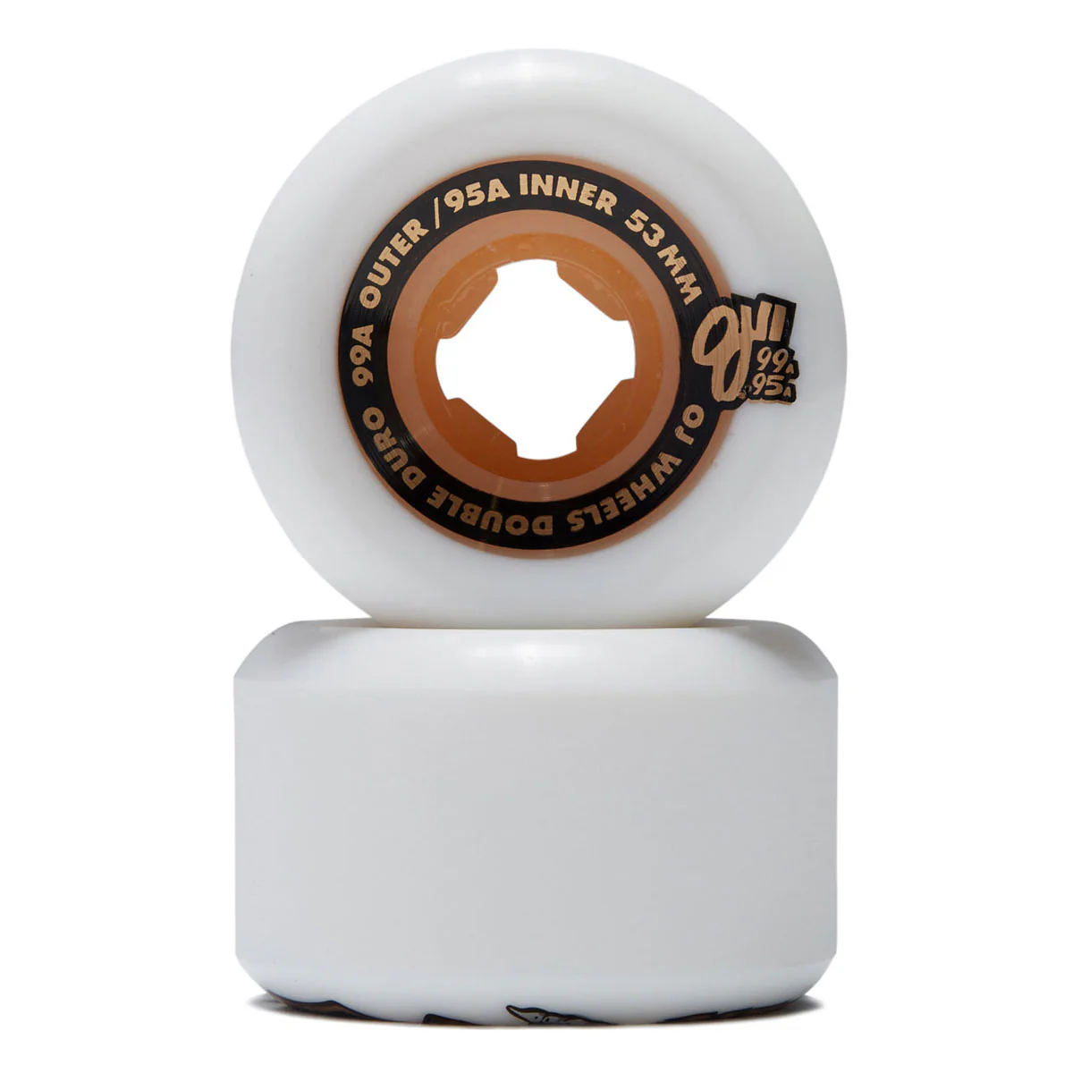 OJ Double Duro Hardline 99a/95a Skateboard Wheels - White - 53mm - Image 2
