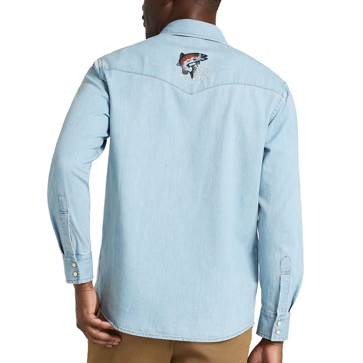 Pendleton Gambler Denim Long Sleeve Shirt - Light Denim/Salmon - Image 2