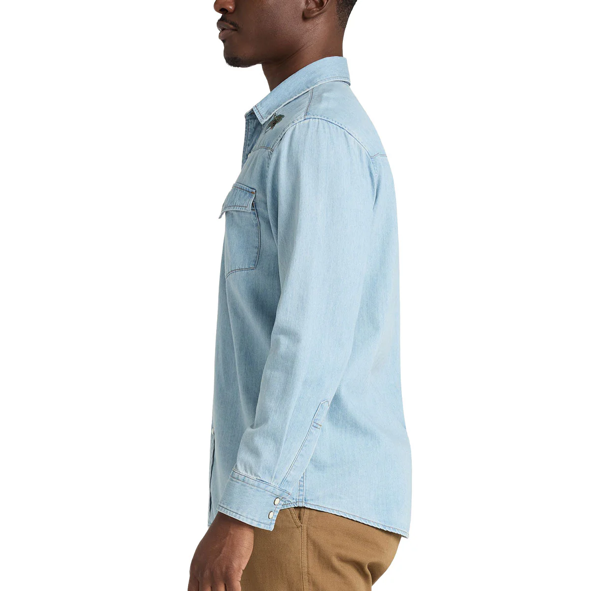 Pendleton Gambler Denim Long Sleeve Shirt - Light Denim/Salmon - Image 5