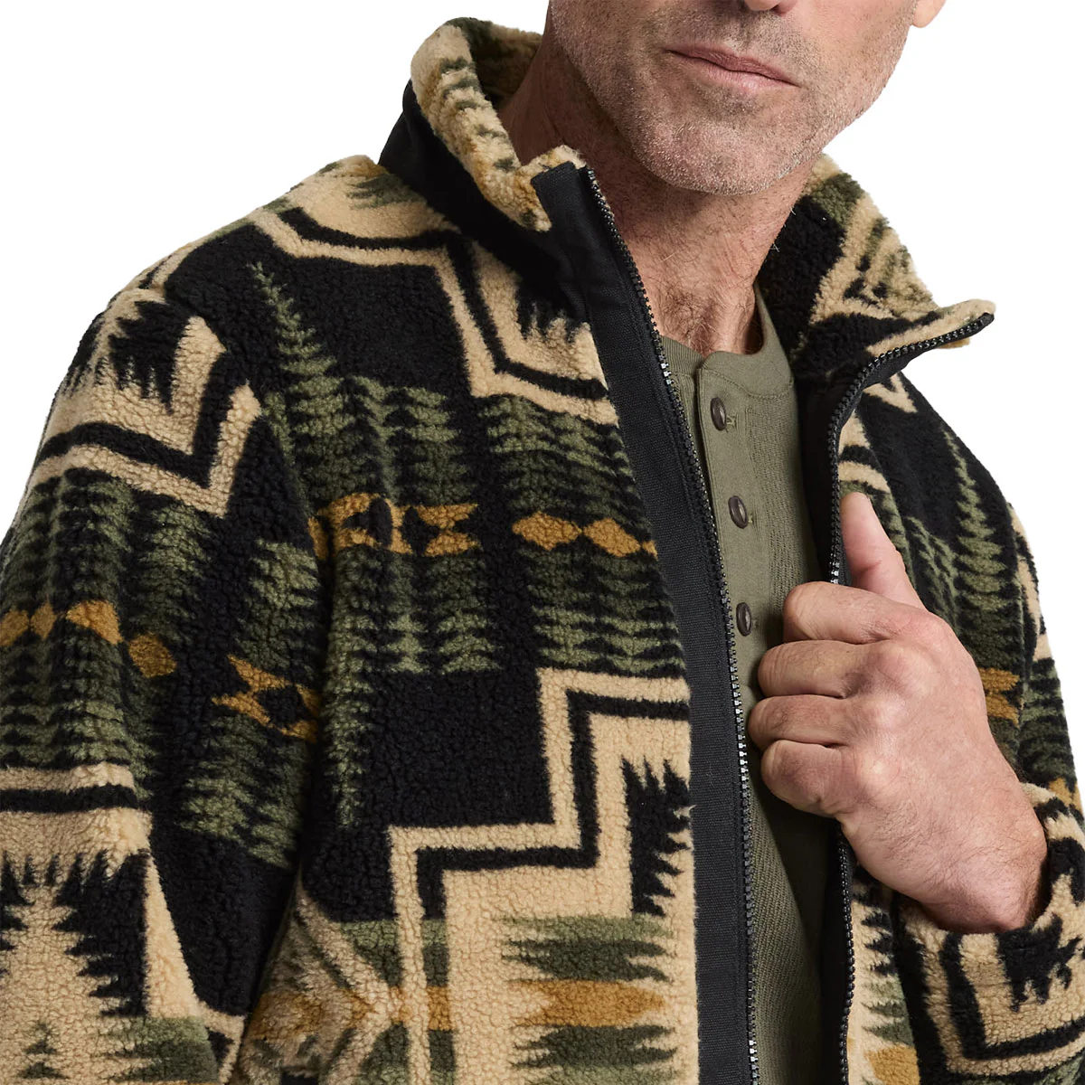 Pendleton Tahuya Range Fleece Jacket - Green Tan Harding - Image 5