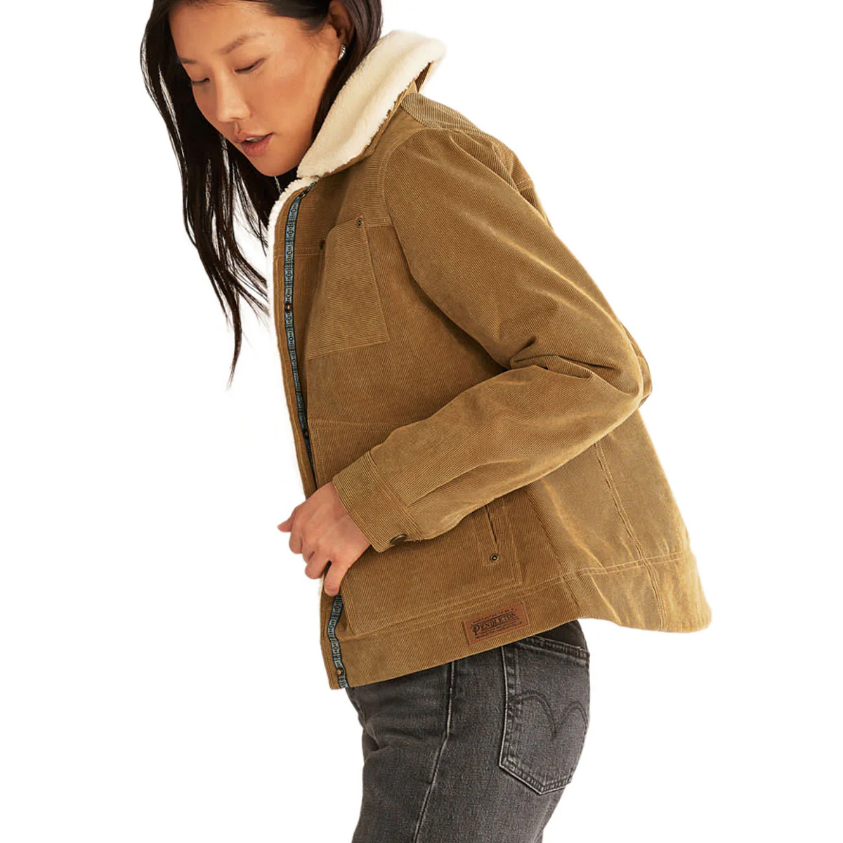 Pendleton Womens Wind River Corduroy Trucker Jacket - Saddle - Image 3