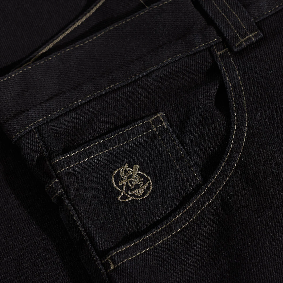 Polar 93! Contrast Stitching Denim Jeans - Black/Dark Olive - Image 3