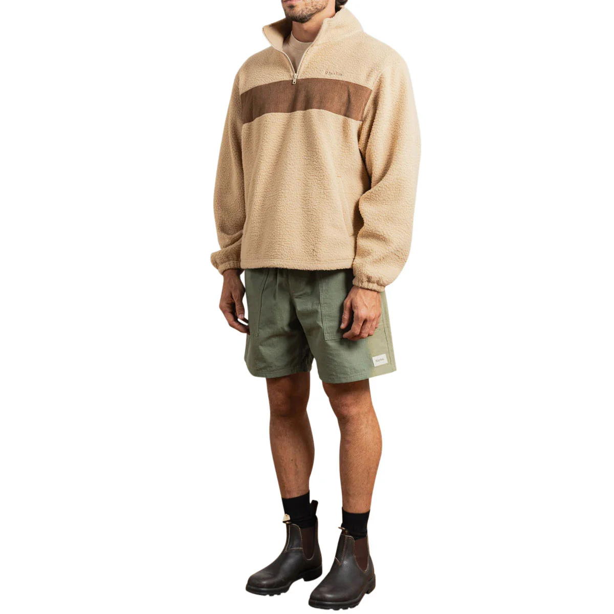 Rhythm Essential Quater Zip Sweatshirt - Ecru - Image 3