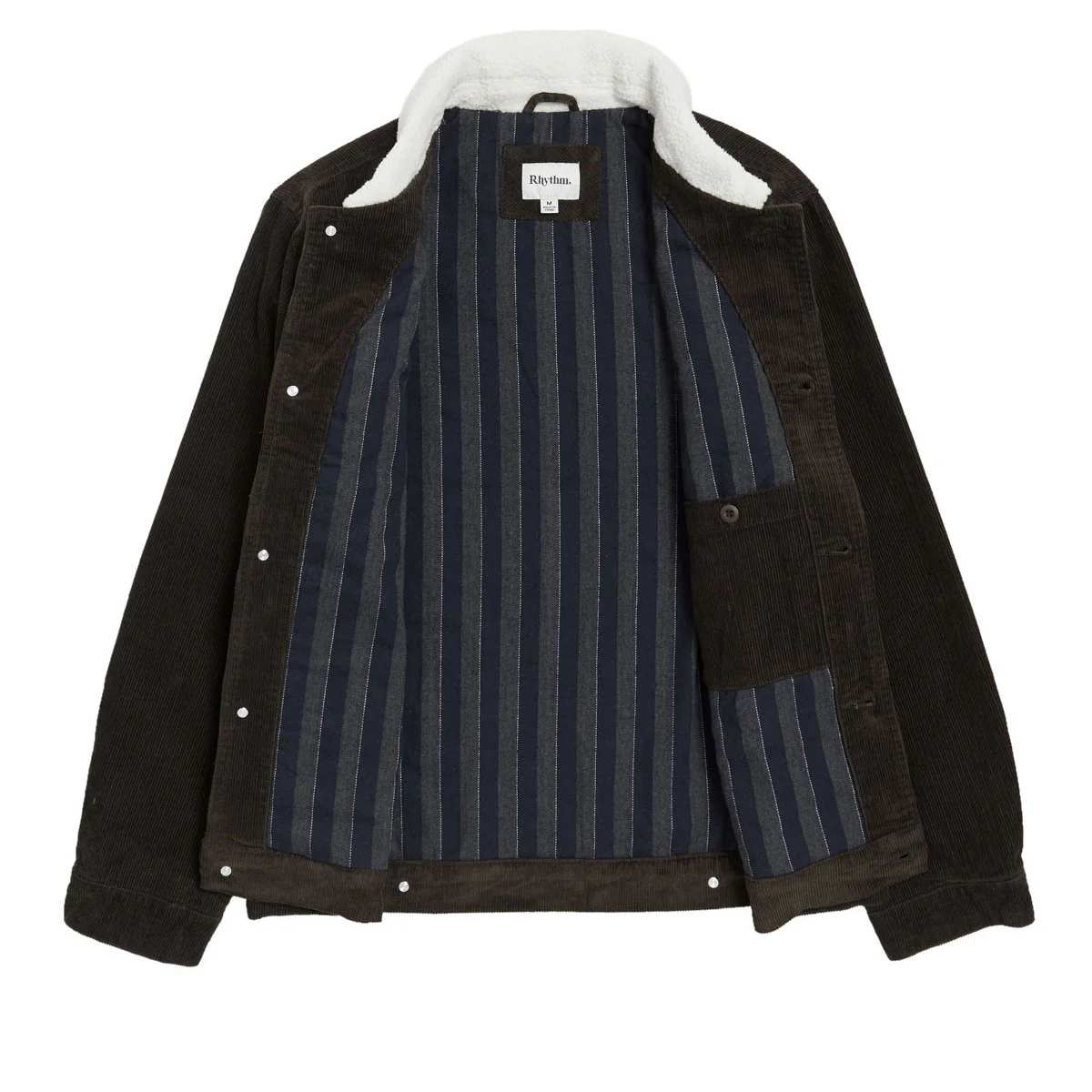 Rhythm Flannel Lined Cord Trucker Jacket - Chocolate - Image 3