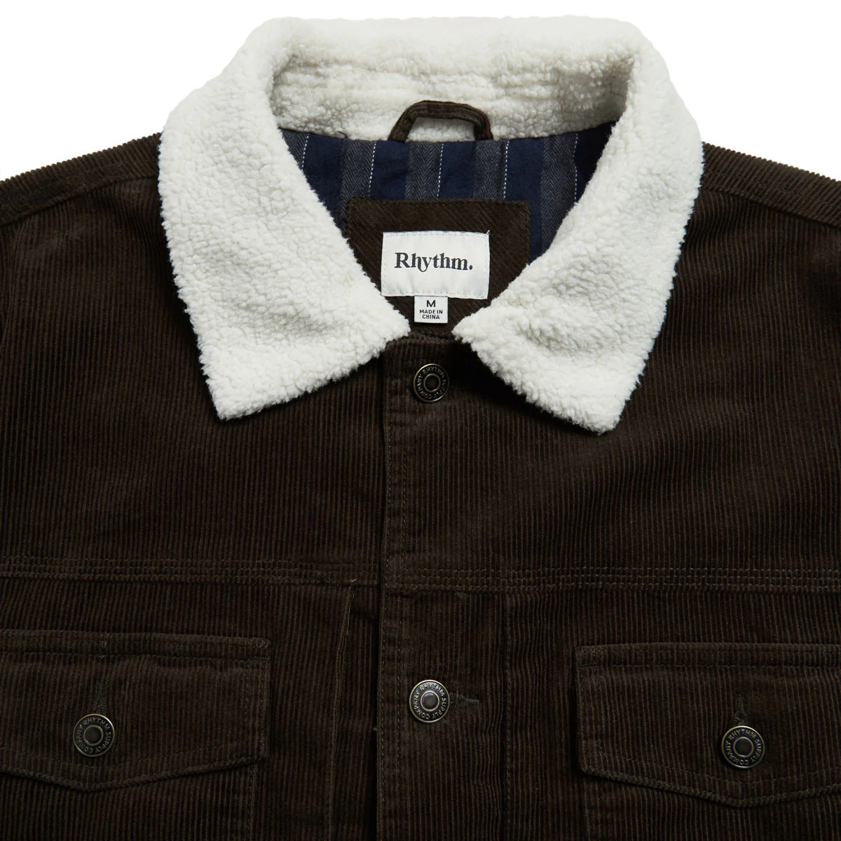 Rhythm Flannel Lined Cord Trucker Jacket - Chocolate - Image 4
