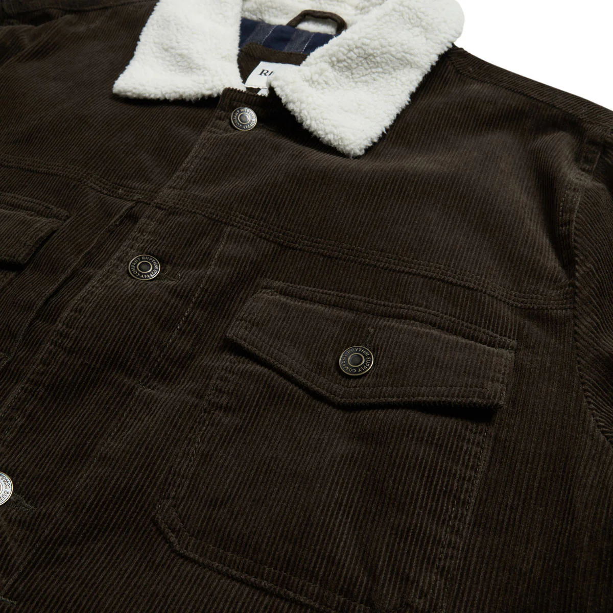 Rhythm Flannel Lined Cord Trucker Jacket - Chocolate - Image 5