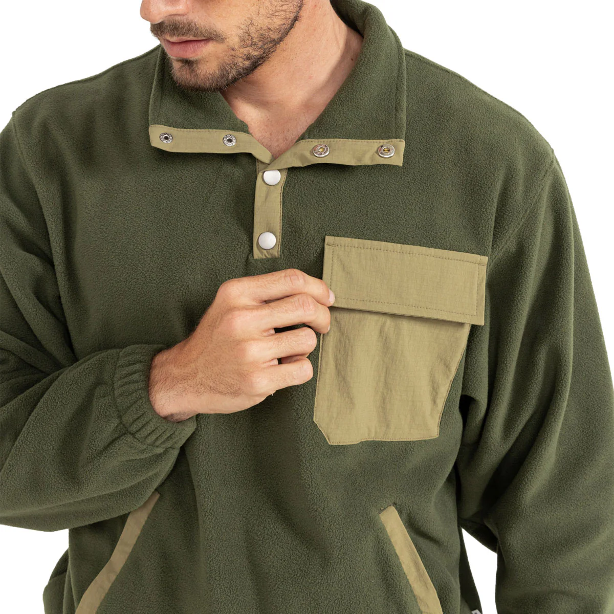 Rhythm Floresta Button Fleece Sweatshirt - Dark Green - Image 4