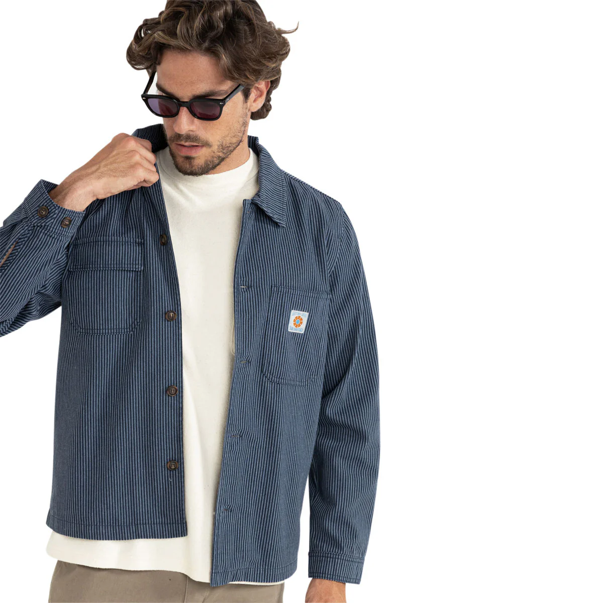 Rhythm Hickory Stripe Work Long Sleeve Shirt - Navy - Image 2