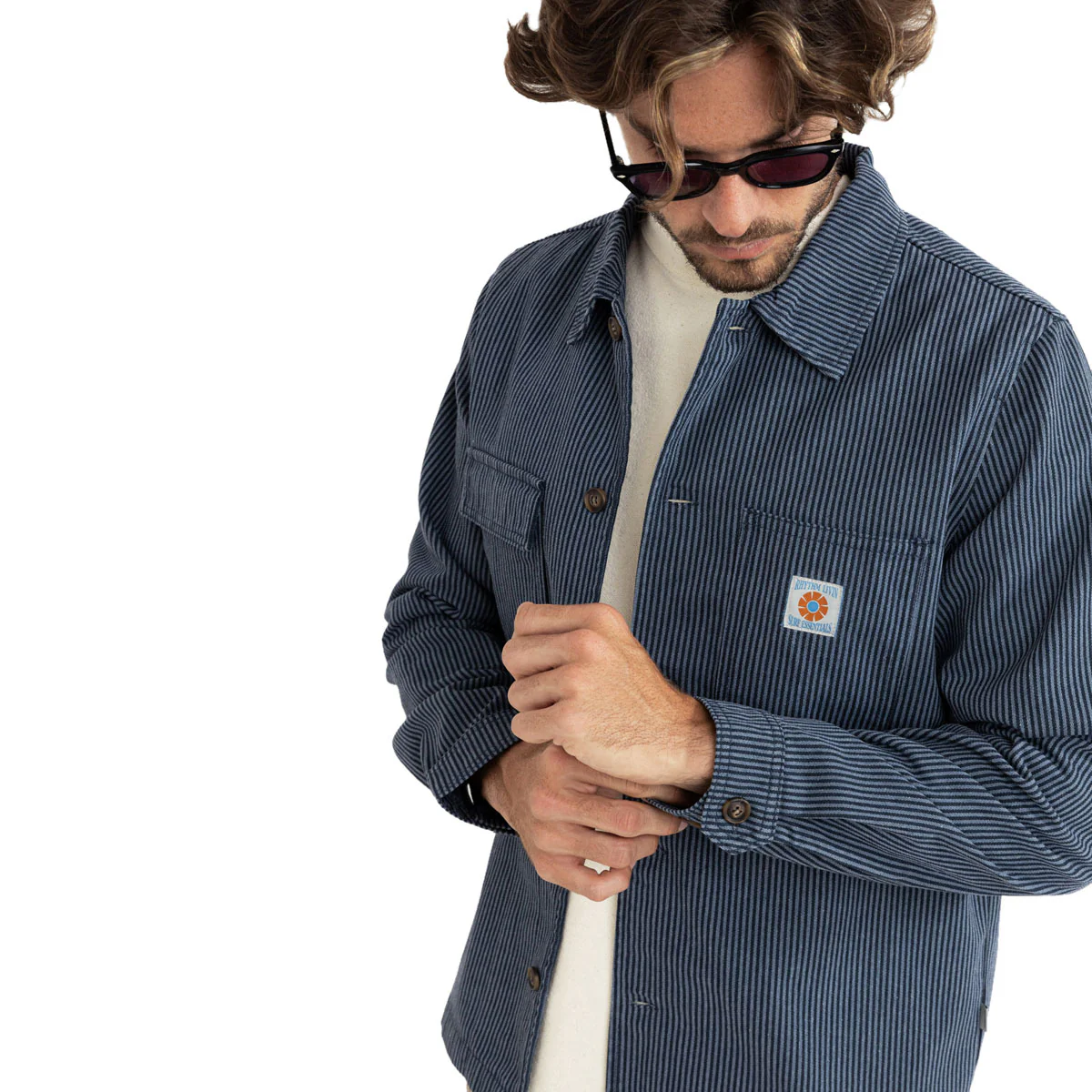 Rhythm Hickory Stripe Work Long Sleeve Shirt - Navy - Image 3