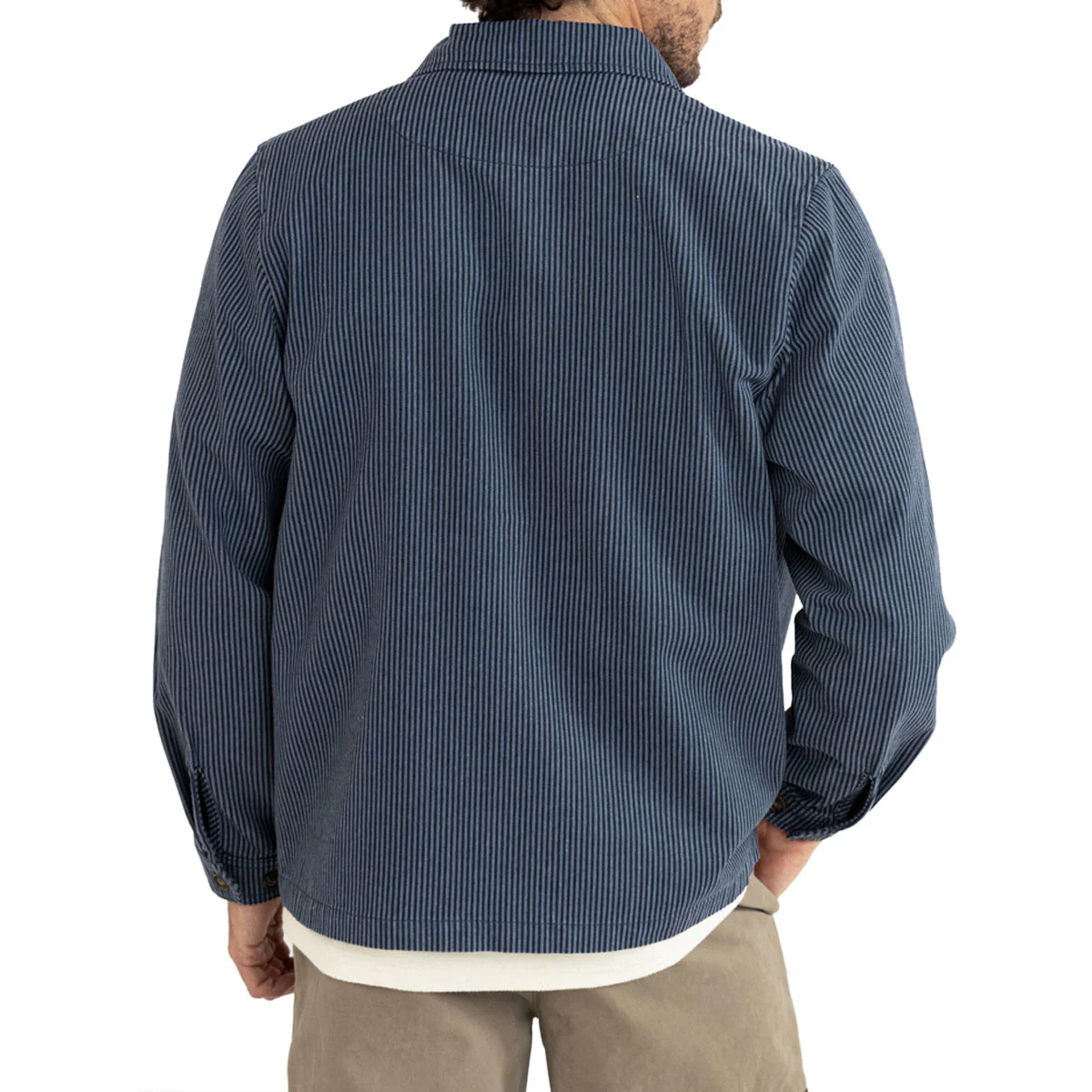 Rhythm Hickory Stripe Work Long Sleeve Shirt - Navy - Image 4