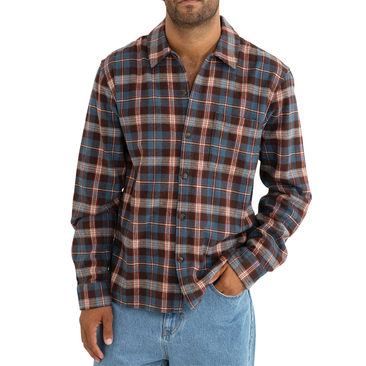 Rhythm Kern Long Sleeve Flannel Shirt - Chocolate - Image 2