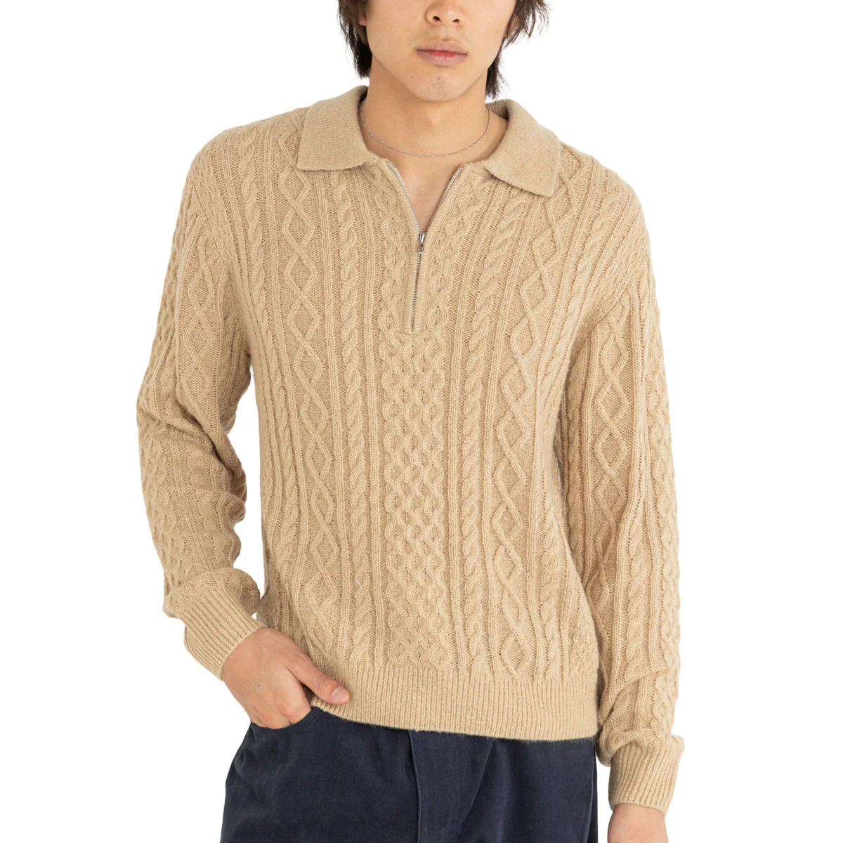 Rhythm Mohair Quarter Zip Fisherman Knit Sweater - Incense