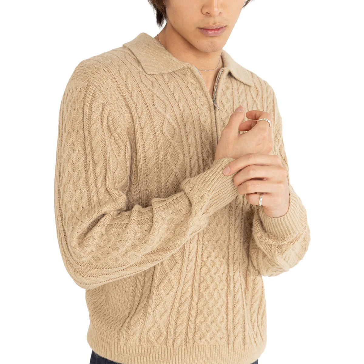 Rhythm Mohair Quarter Zip Fisherman Knit Sweater - Incense - Image 2