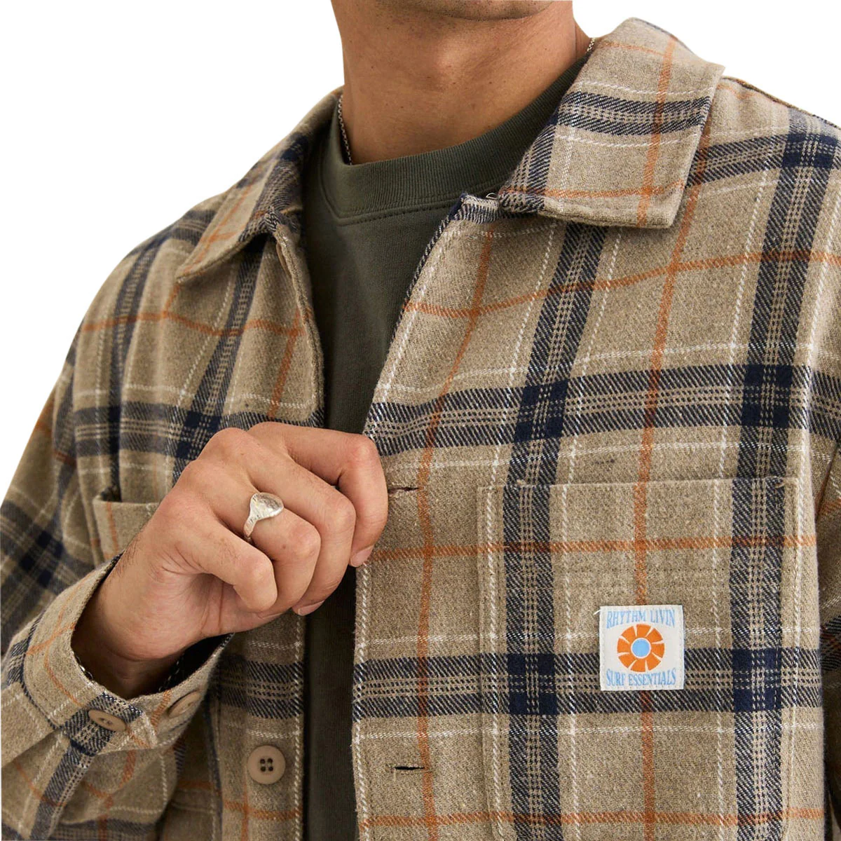 Rhythm Oscar Check Long Sleeve Shirt - Stone - Image 2