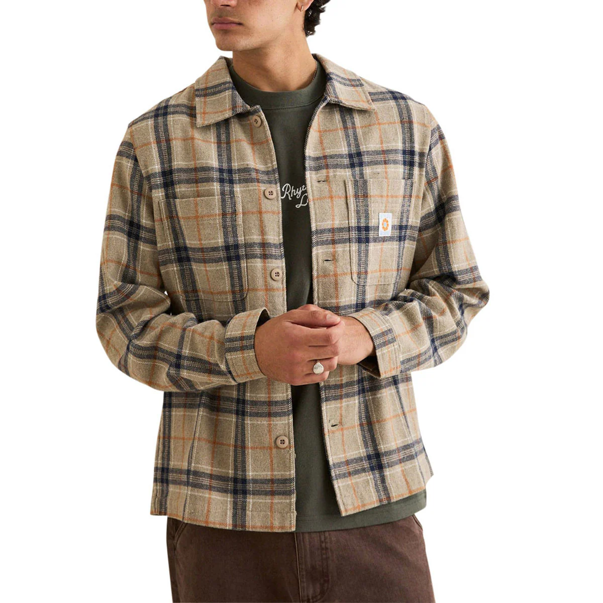 Rhythm Oscar Check Long Sleeve Shirt - Stone - Image 4