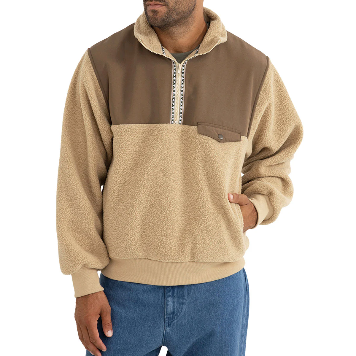 Rhythm Pfeiffer Sherpa Fleece Sweatshirt - Oak - Image 2