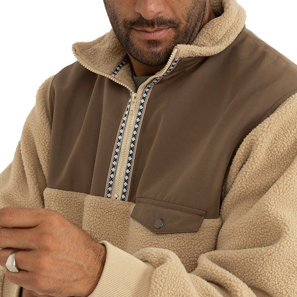 Rhythm Pfeiffer Sherpa Fleece Sweatshirt - Oak - Image 3