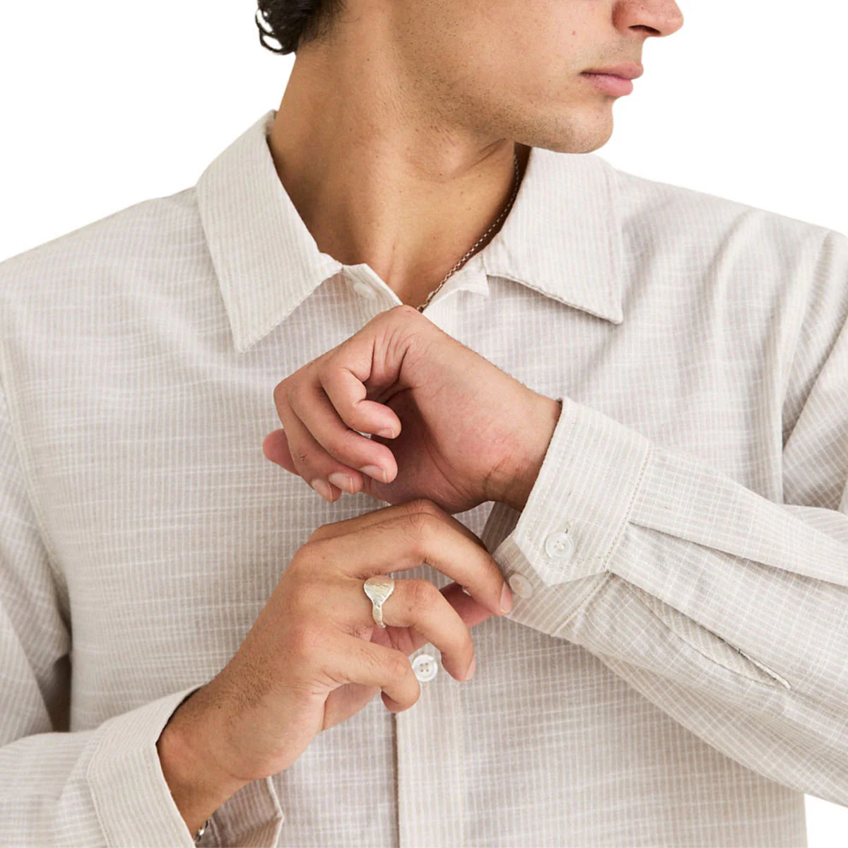 Rhythm Striped Linen Long Sleeve Shirt - Natural - Image 3