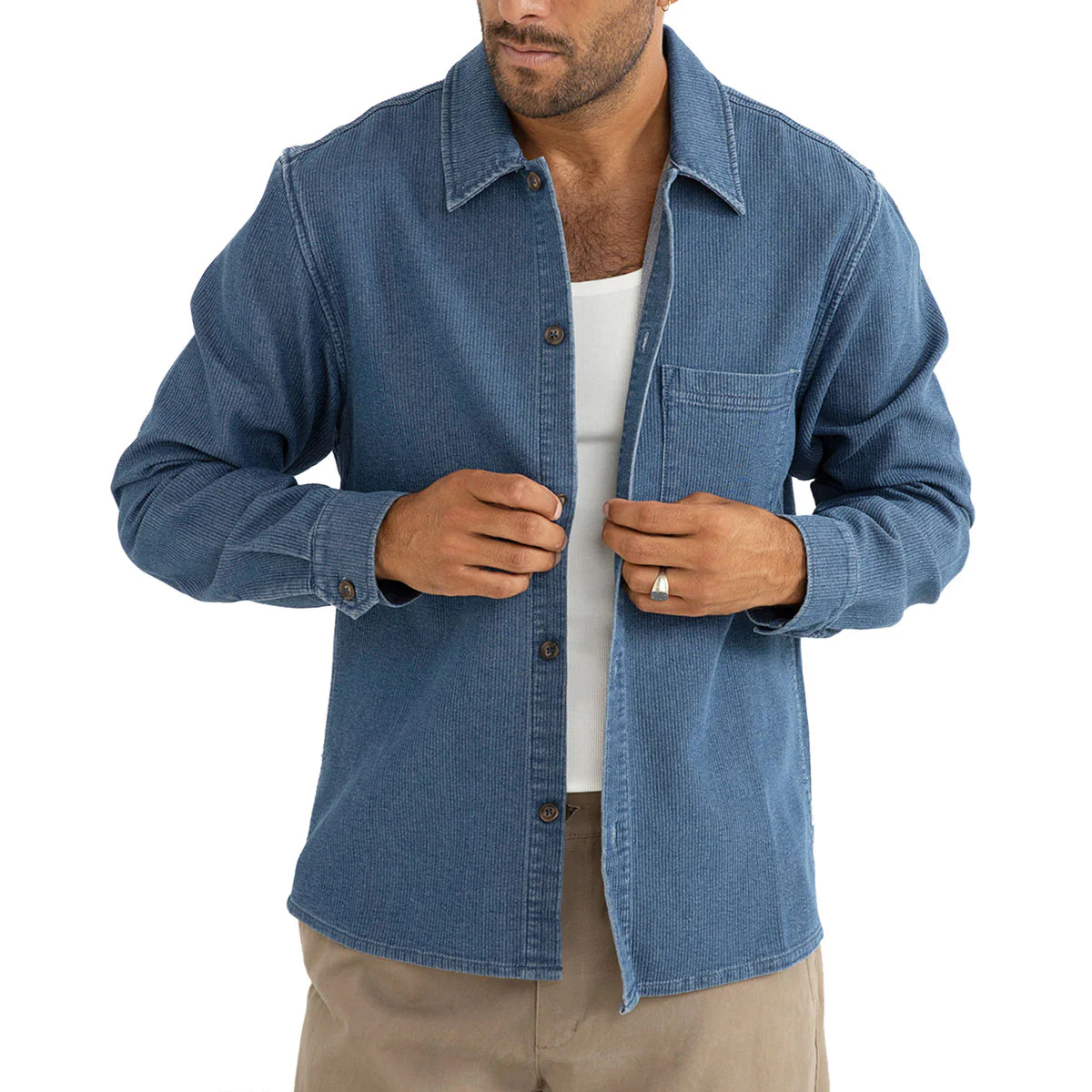 Rhythm Textured Wale Long Sleeve Shirt - Washed Indigo - Image 2