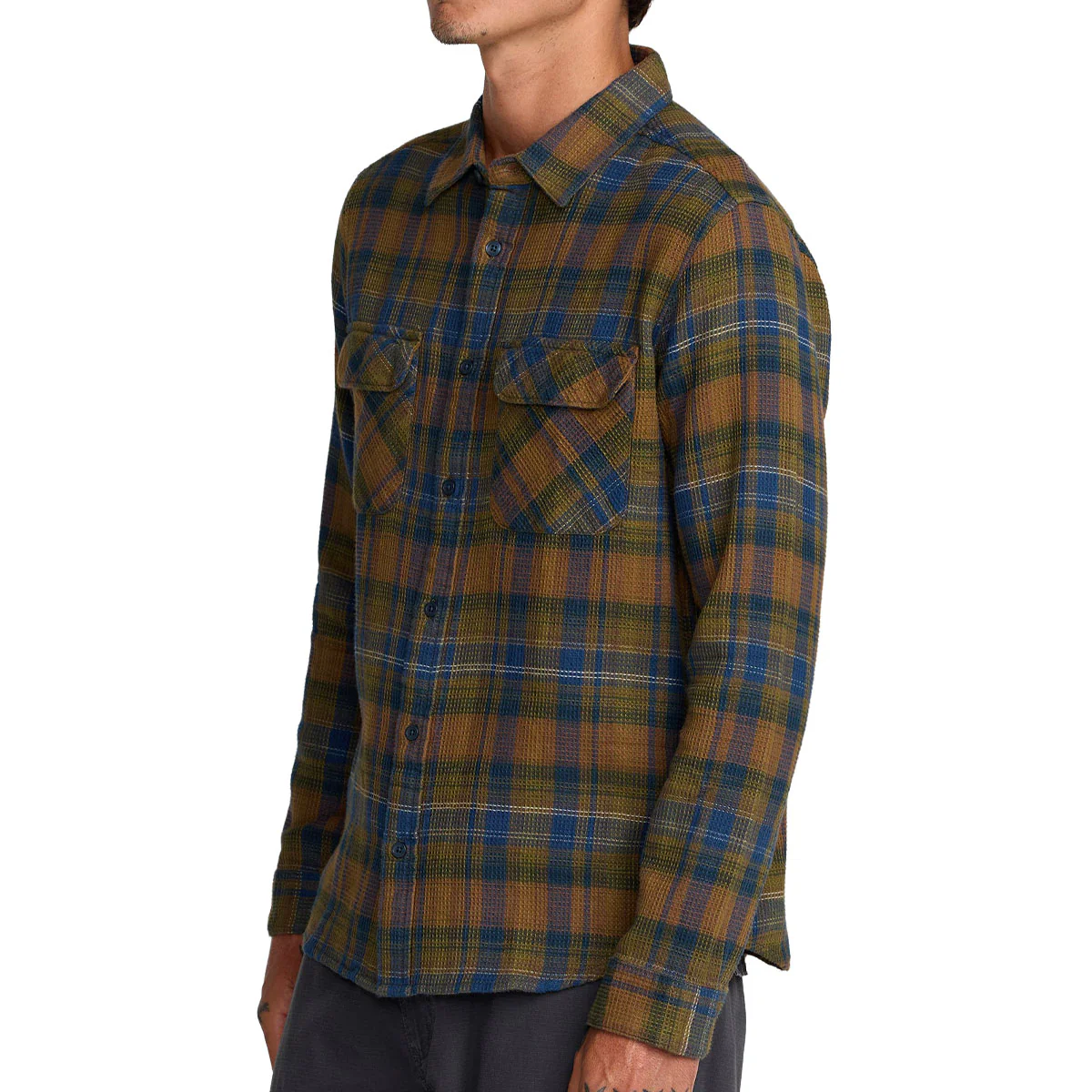 RVCA Dayshift Flannel Long Sleeve Shirt - Olive - Image 4